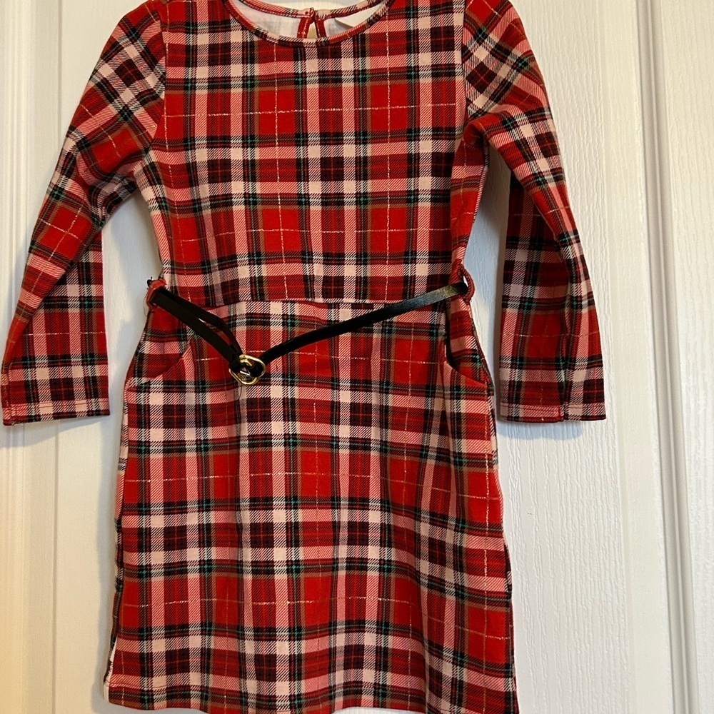 H&M Red Plaid Kids Dress with Black Belt